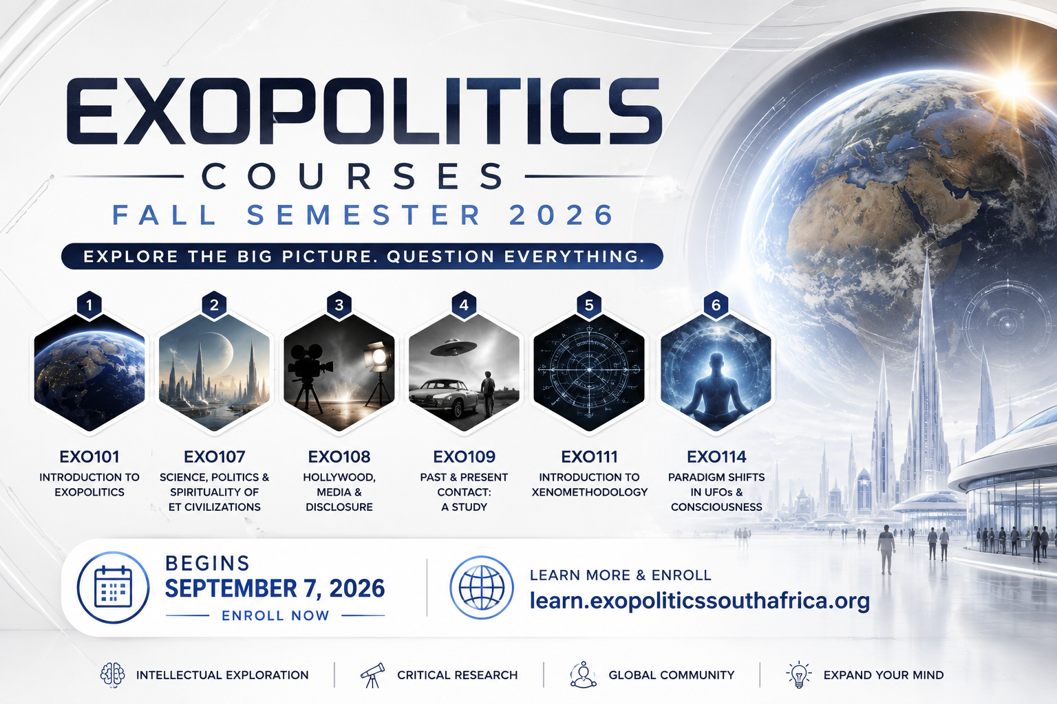 Exopolitics Courses Fall Semester 2026 course line-up, begins September 7 2026