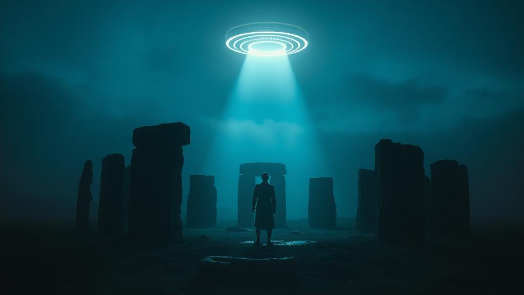 Ancient stone circle illuminated by a UFO beam