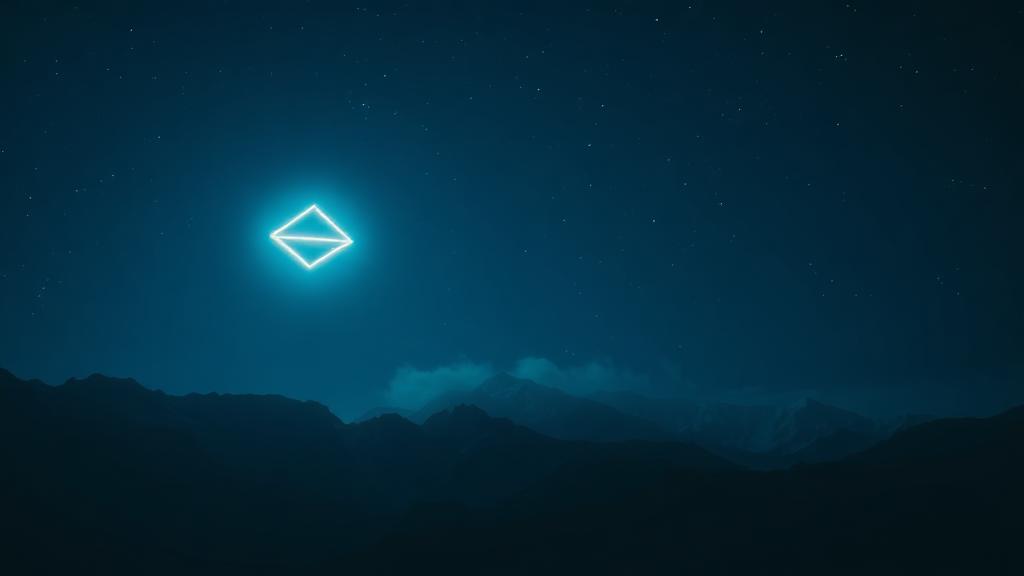 Glowing UFO hovering over mountains at night